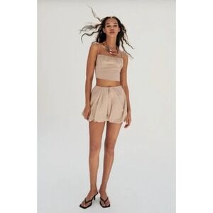 Zara Tan Bubble Mini Skirt Beige‎ Pleated Puff Voluminous Size M 28 Waist